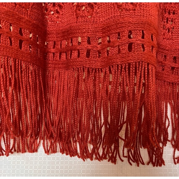 CHICOS OS WOMENS ORANGE CROCHETED OPEN WEAVE TOP Boho - Picture 3 of 6